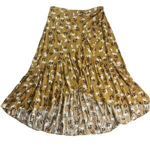 NWT Sonoma Skirt Gold Flowers Asymmetrical Ruffles Maxi Rayon Light Fairy 2xl